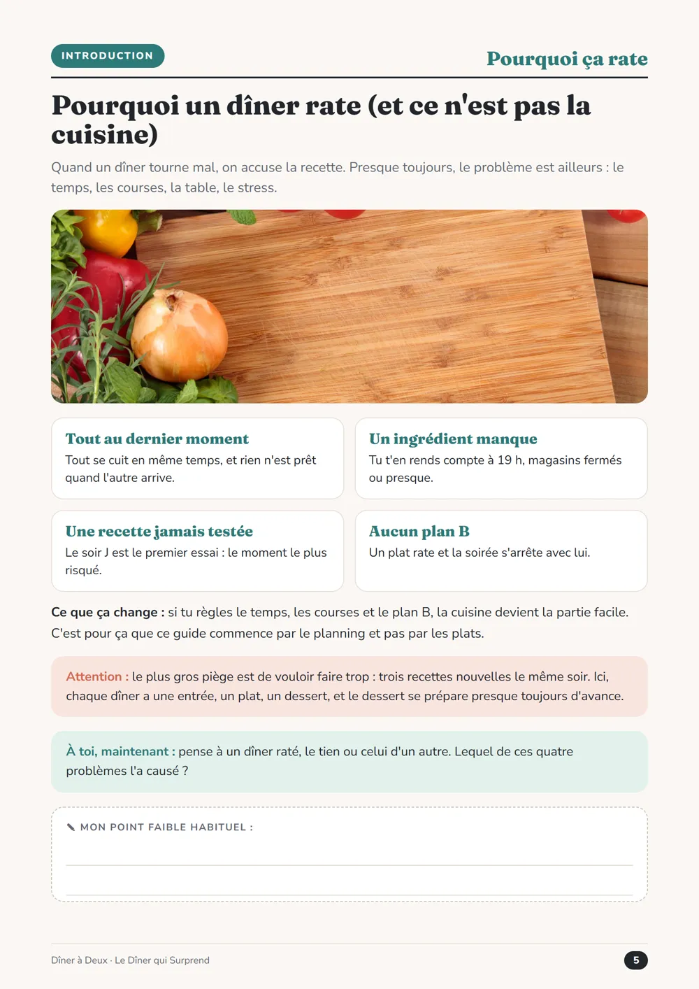 Page « Pourquoi un dîner rate (et ce n’est pas la cuisine) » du guide Le Dîner qui Surprend